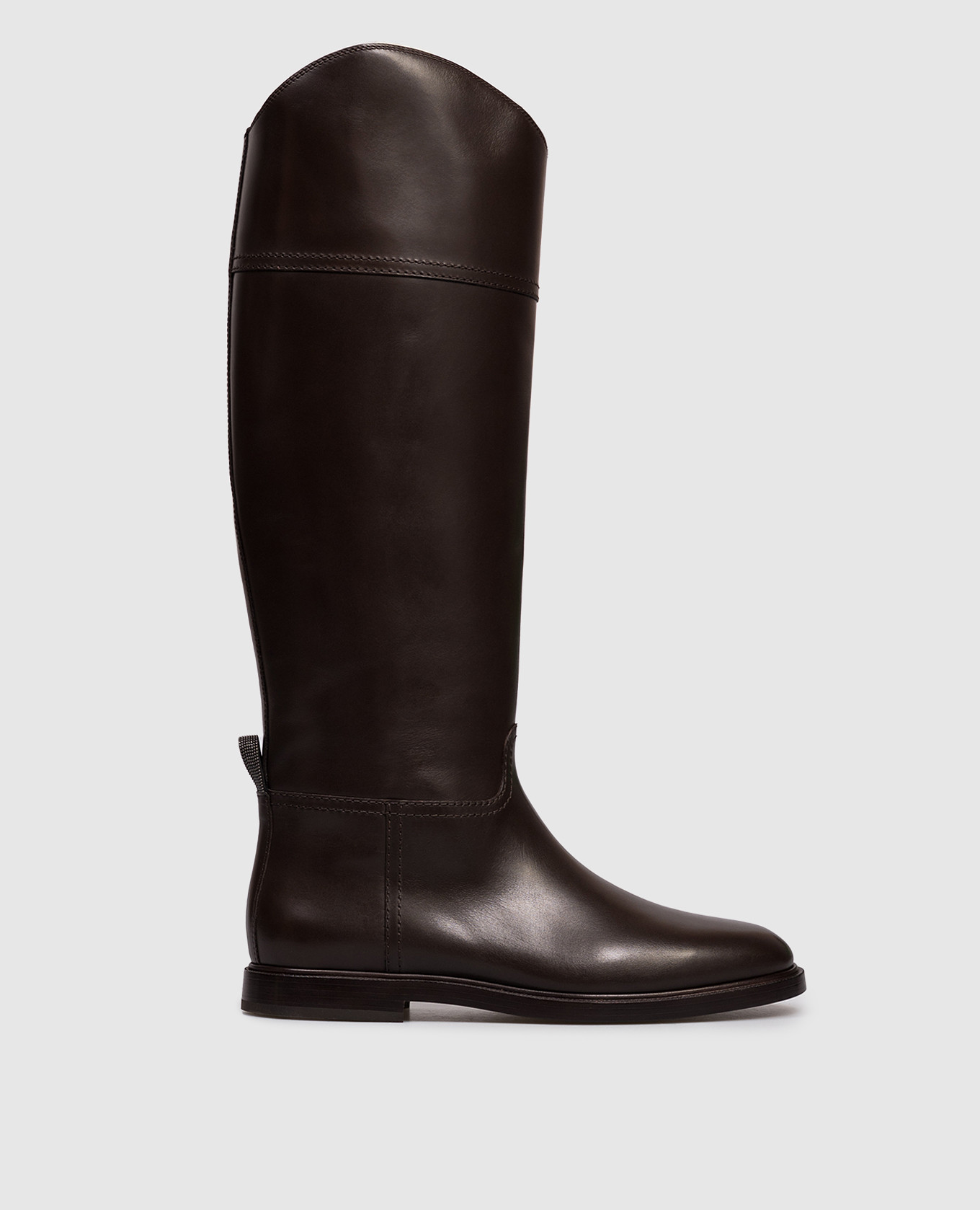 Brown leather riding boots with monil chain Brunello Cucinelli
