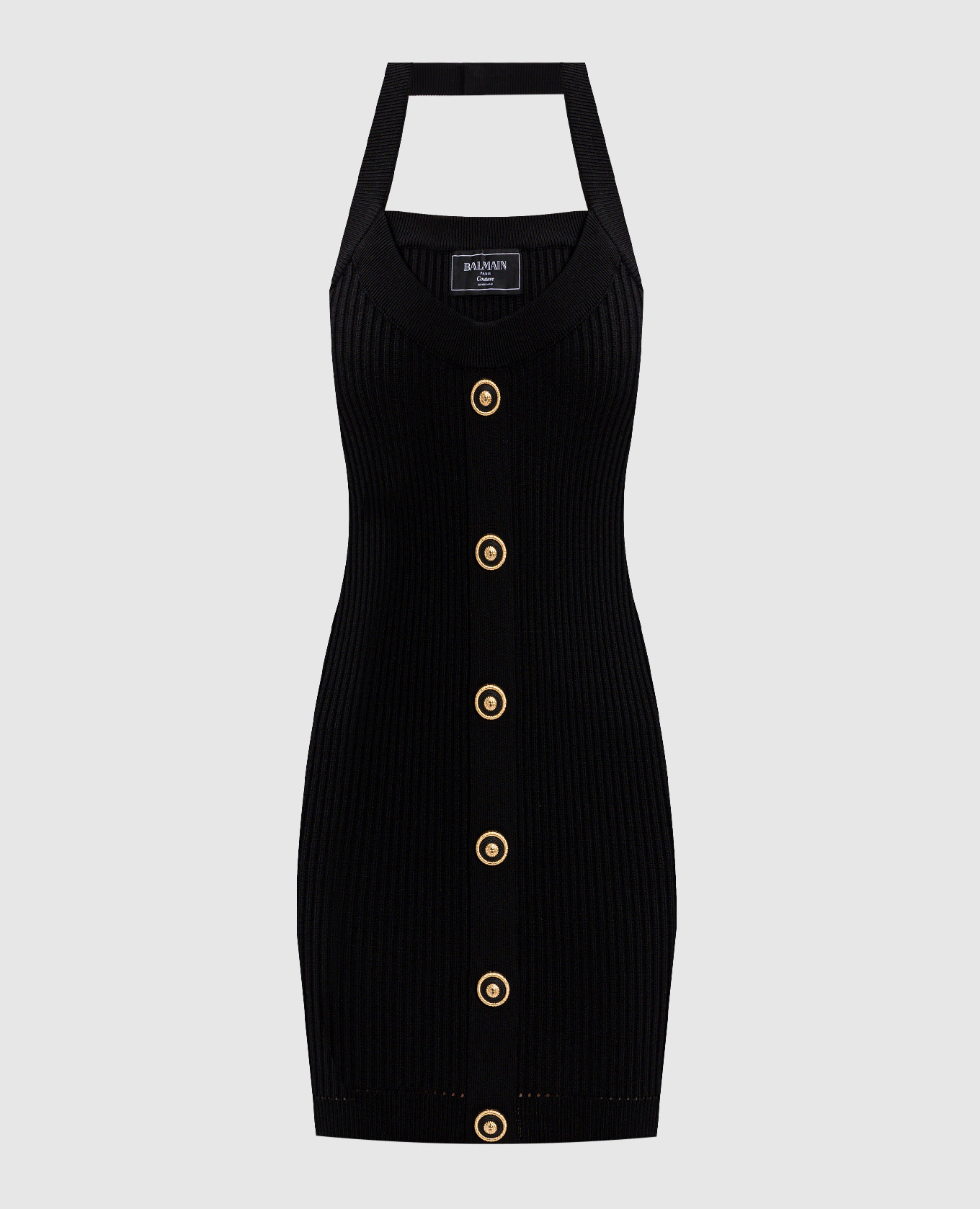

Black ribbed mini dress with logo patch Balmain