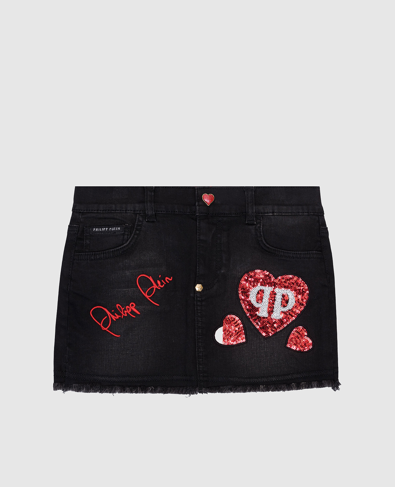 Children's black denim skirt with logo