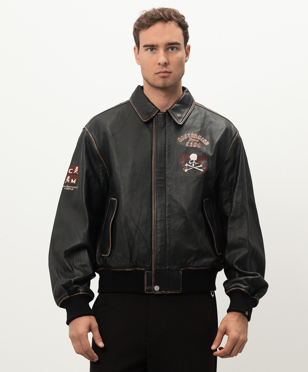 C2H4 - Mastermind JAPAN black leather jacket with distressed