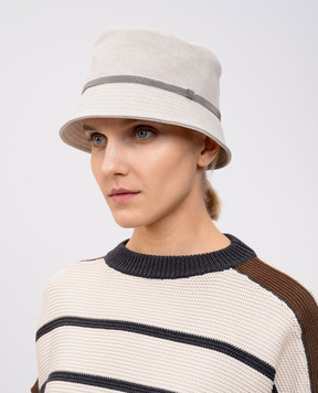 Brunello Cucinelli Gray linen panama hat with monil chain MCAP91008