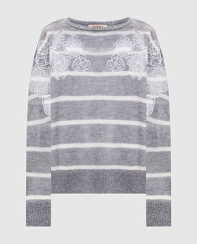 Twinset Gray striped wool jumper 252TP3252