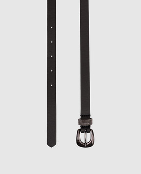 Peserico Black leather belt with monil chain S32596C0CC689