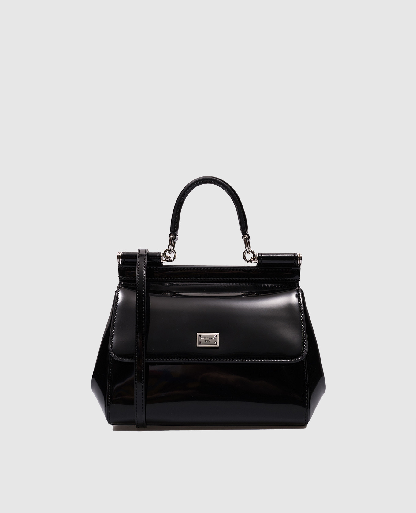 

Black patent leather Sicily messenger bag with logo Dolce&Gabbana