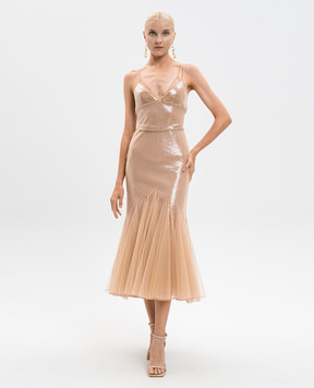 David Koma Beige midi dress with sequins PF25DK70D