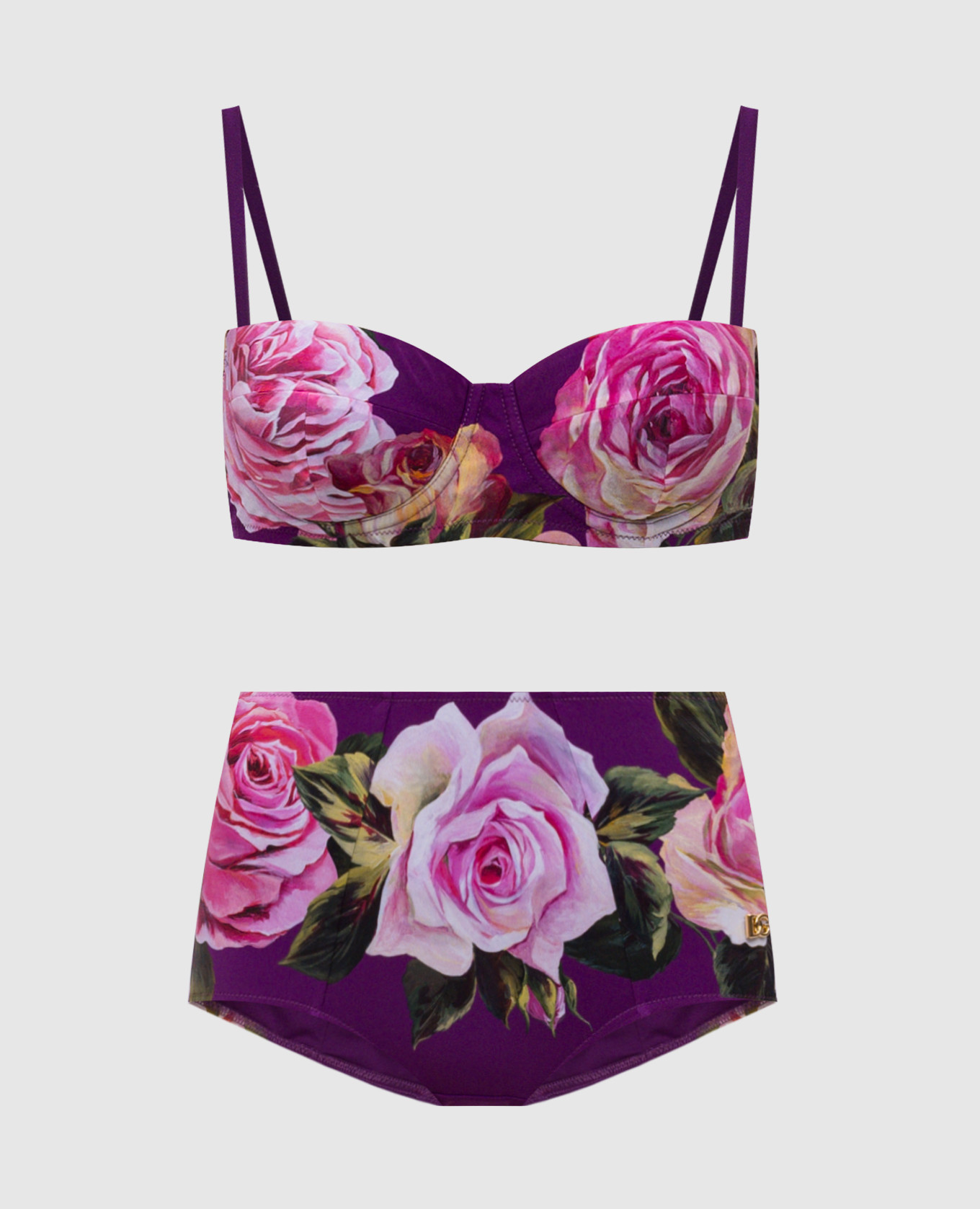 

Purple swimsuit with high-rise panties in floral print Dolce&Gabbana, Violet