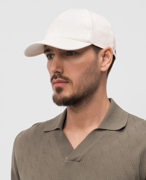 Peserico White combination cap with leather R76044C0RCC488