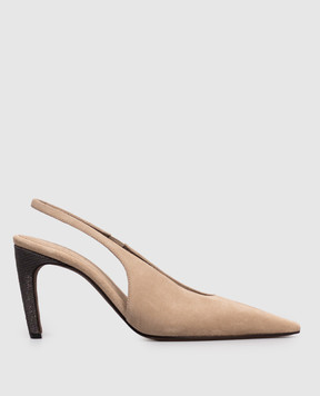 Brunello Cucinelli Beige suede sandals with a monil chain MZSFC3058P