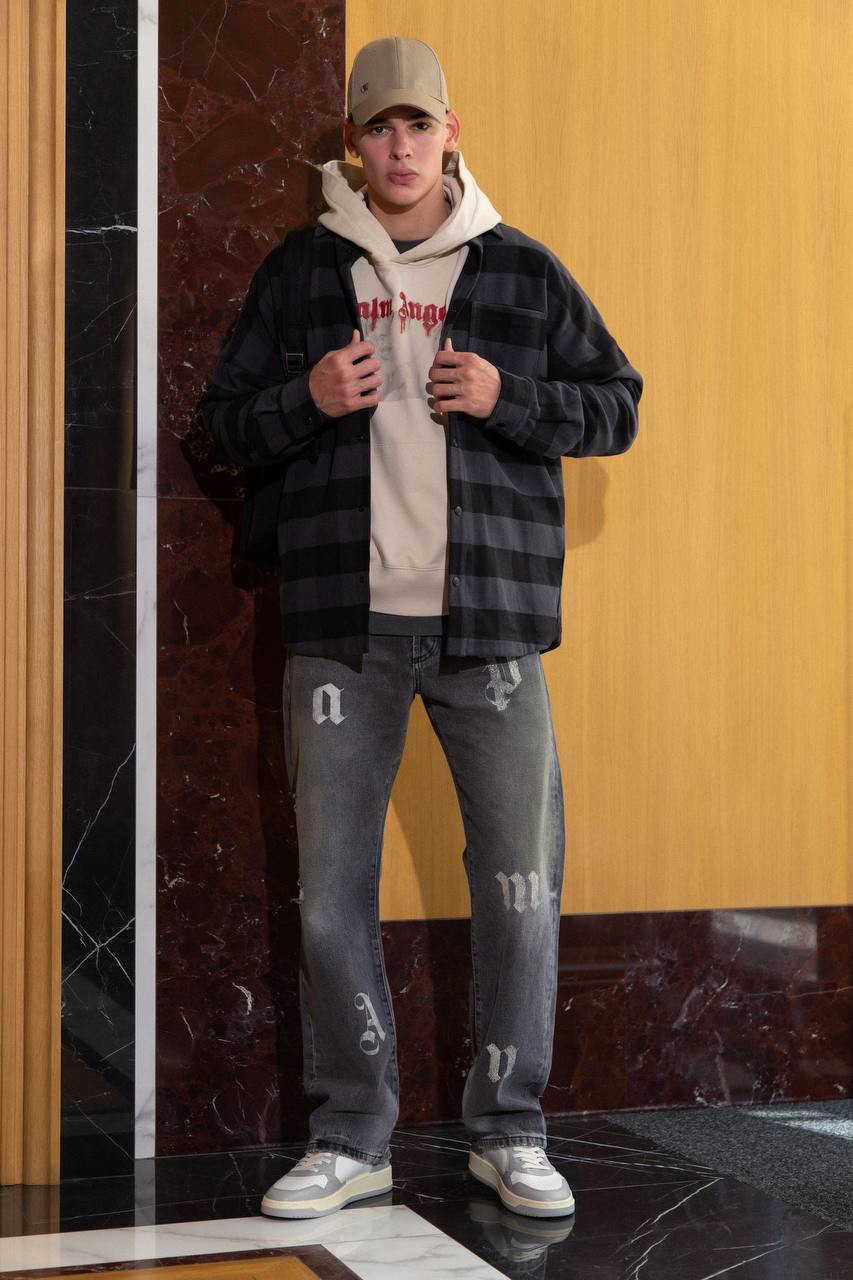 

Gray checkered shirt with logo print Palm Angels, Серый