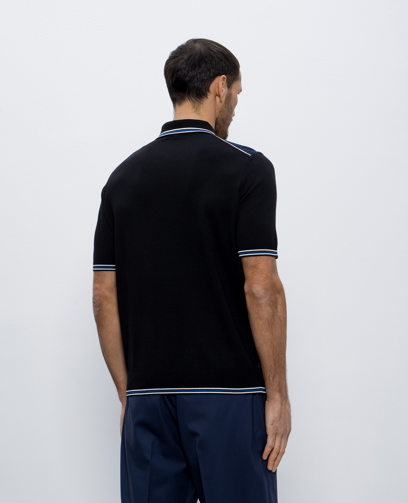 

Blue polo shirt with checked silk Stefano Ricci