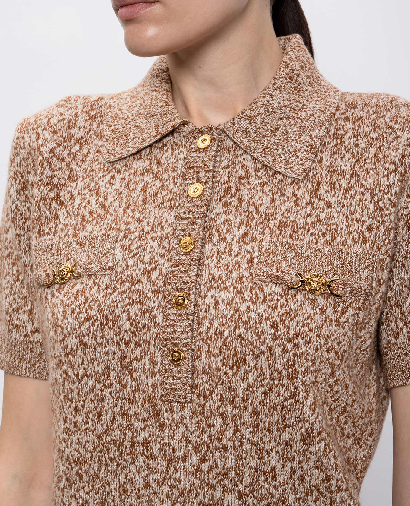 Beige Mouliné wool, cashmere and silk polo shirt Versace 5
