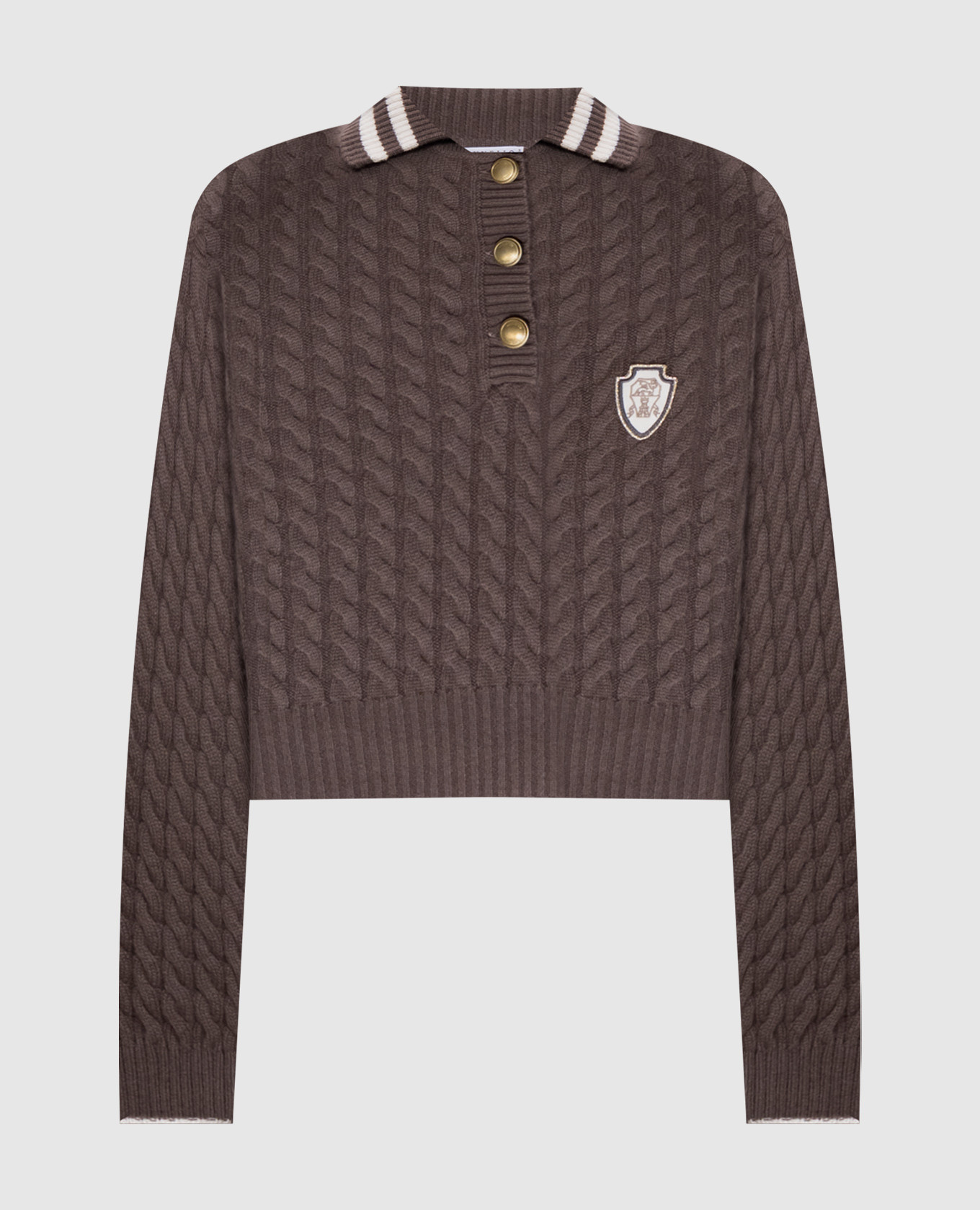 Brown cashmere sweater with emblem Brunello Cucinelli