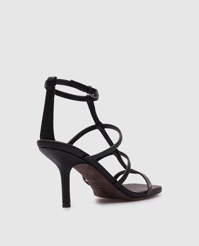 Brunello Cucinelli Black leather sandals with a monil chain MZSKC2982