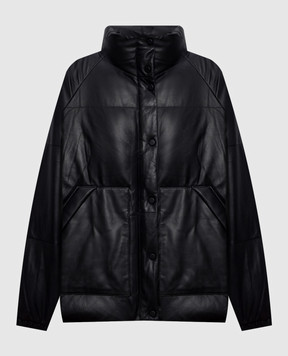 Yves Salomon Army Black leather down jacket 26WFV02867M04W