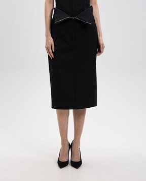 Alexander McQueen Black wool midi skirt with asymmetric top 813474QJADA