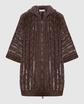 Brunello Cucinelli Brown openwork jute cardigan M3Y351806