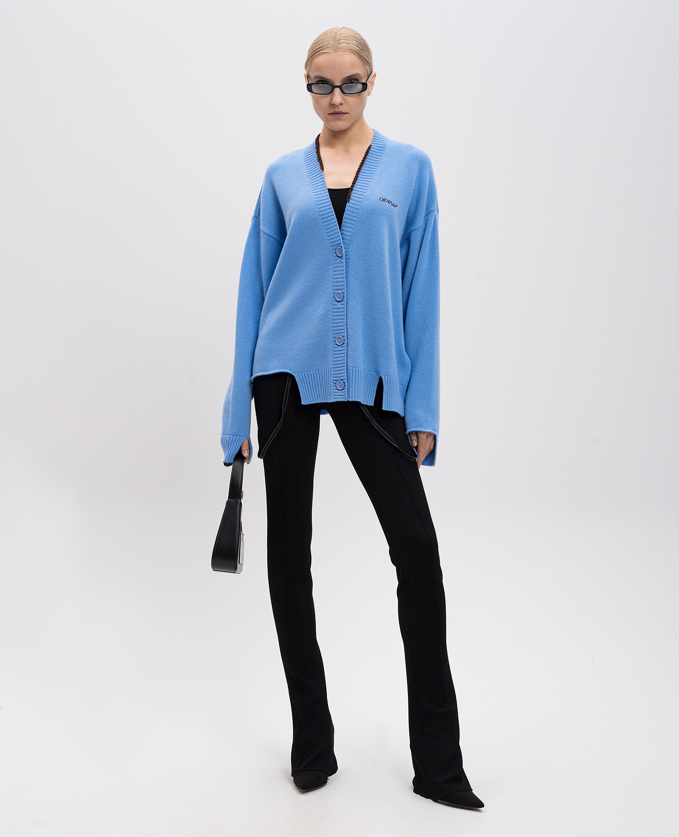

Blue wool and cashmere cardigan with logo Off-White, Light blue