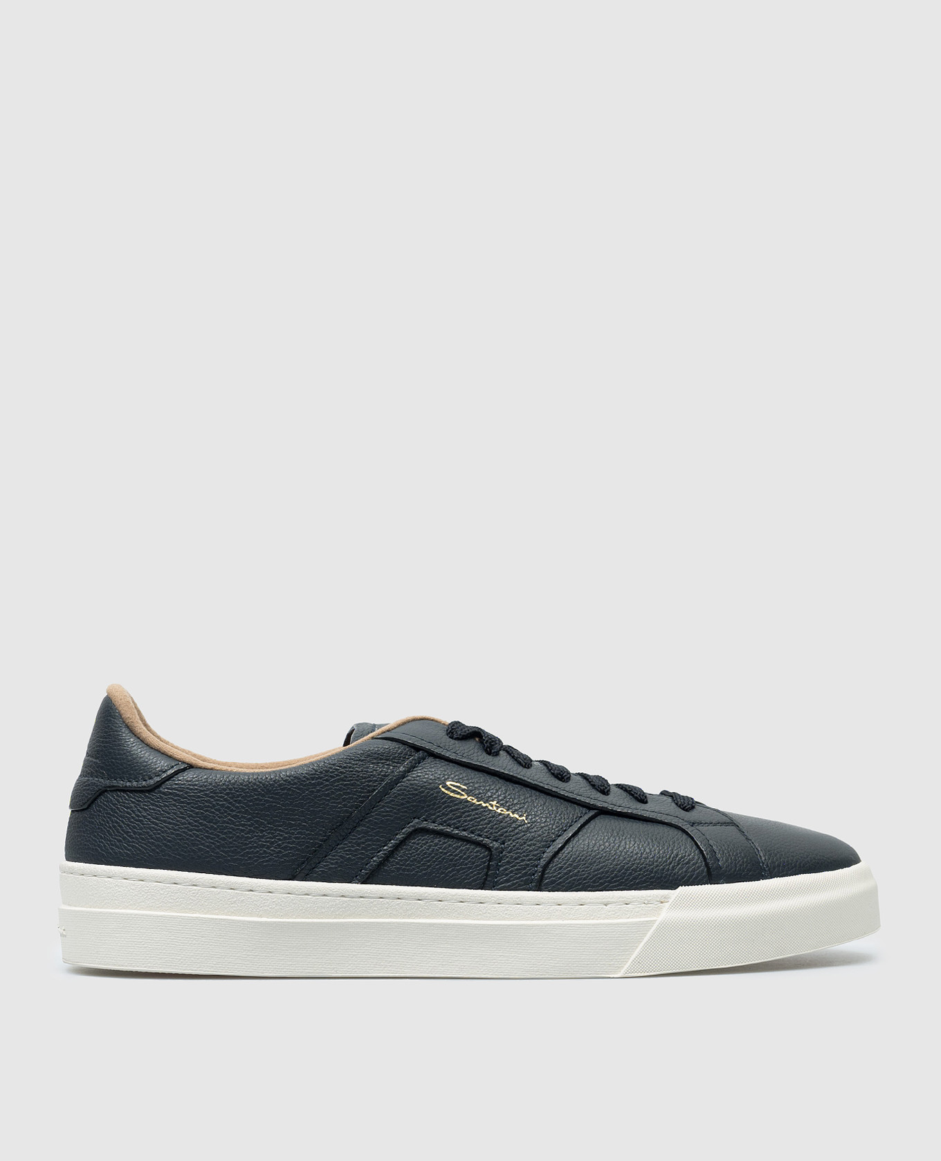 

Blue leather double buckle sneakers with textured logo Santoni
