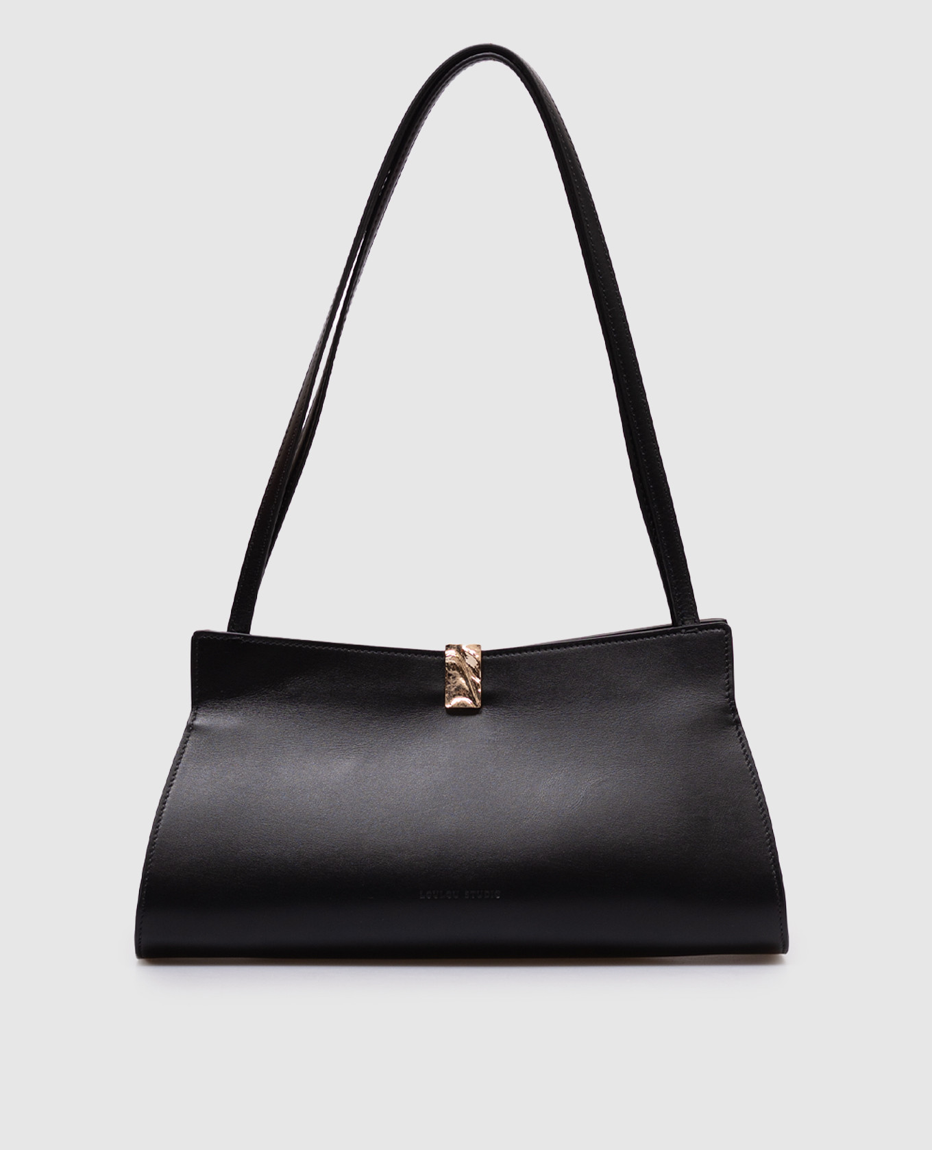 

JOHANNA black leather trapeze bag with logo embossing Lou Lou Studio