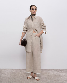 Brunello Cucinelli Beige linen long shirt with monil chain MM633RD636