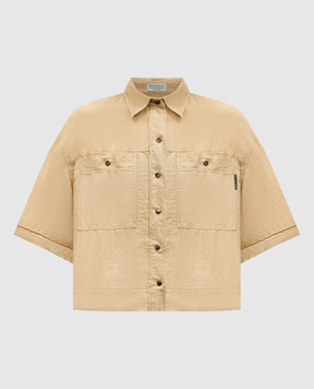 Brunello Cucinelli Yellow cropped linen shirt with monil chain MD698MH636