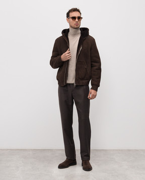 Brett Johnson Brown sheepskin coat with hood FW25L50ALPESP