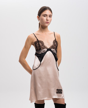 Off-White Pink silk dress with lace OWDJ001F24FAB001