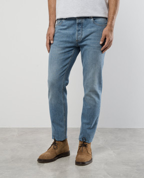 Brunello Cucinelli Blue distressed jeans with logo patch M283PD3210
