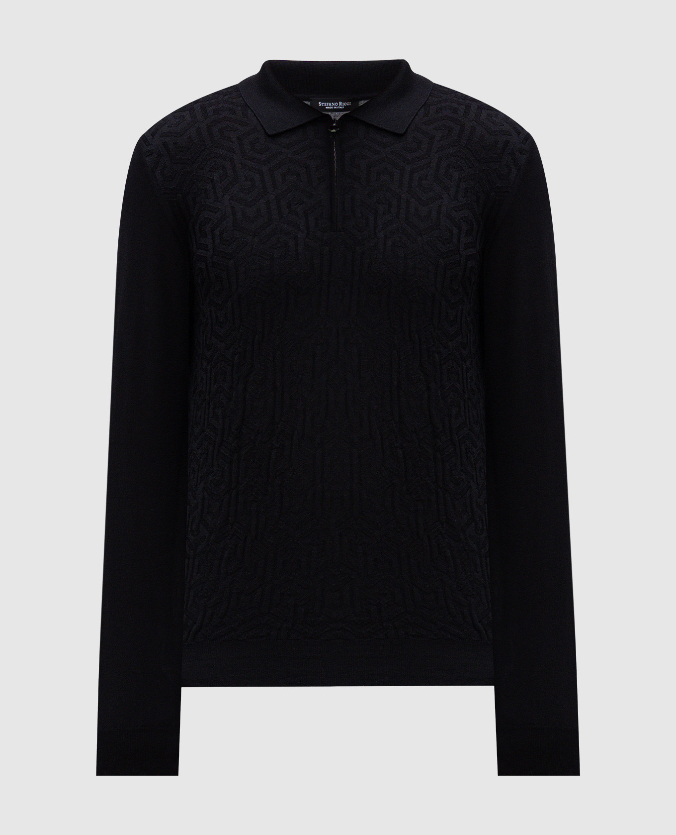 

Black polo shirt made of wool, silk and cashmere with a pattern Stefano Ricci