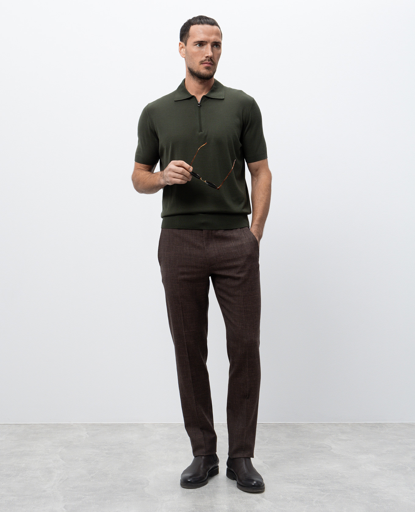 

Green wool, cashmere and silk polo with emblem Stefano Ricci