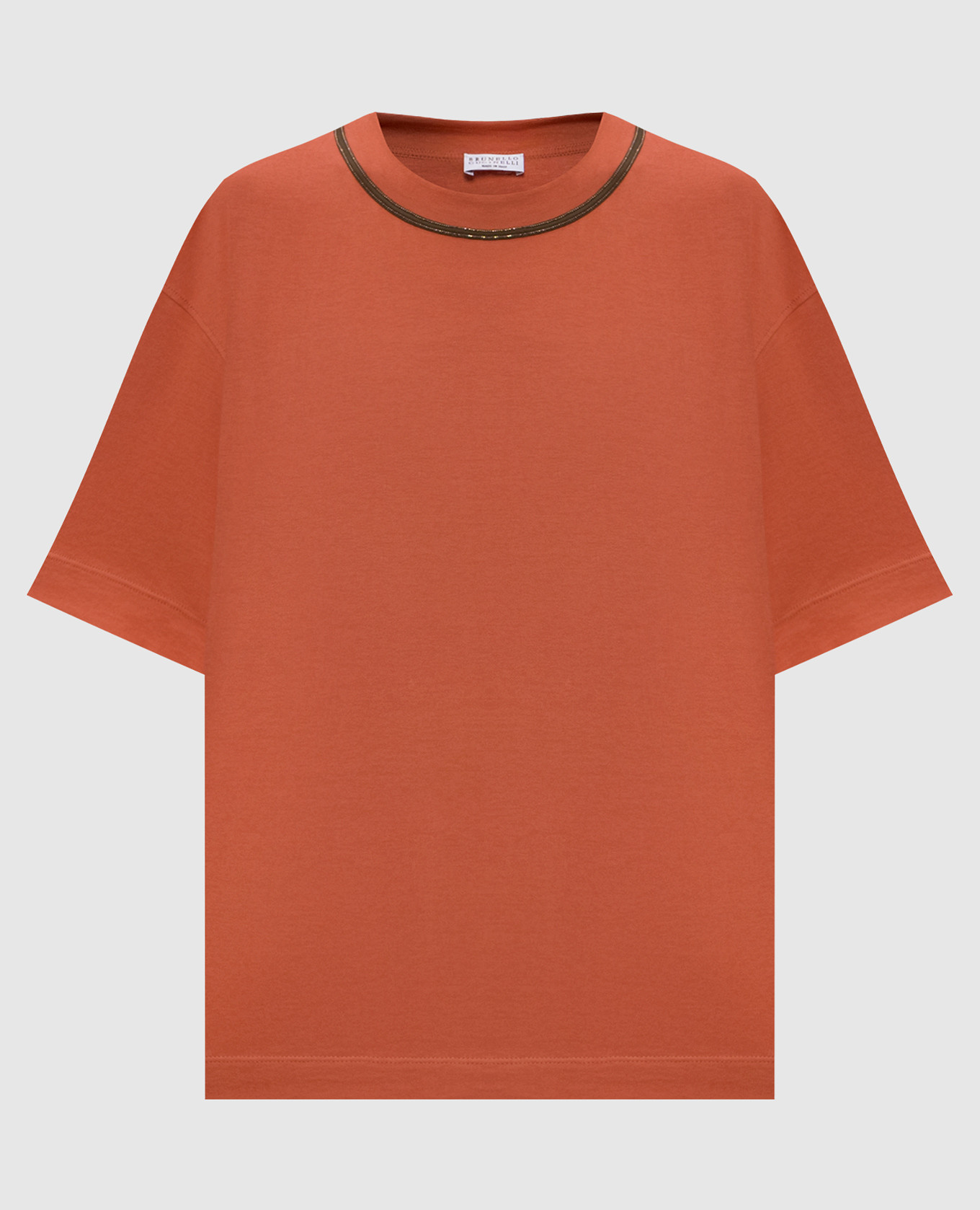 Orange T-shirt with monil chain Brunello Cucinelli
