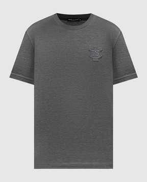 Dolce&Gabbana Gray silk t-shirt with textured logo patch G8SA9ZHU7OJ