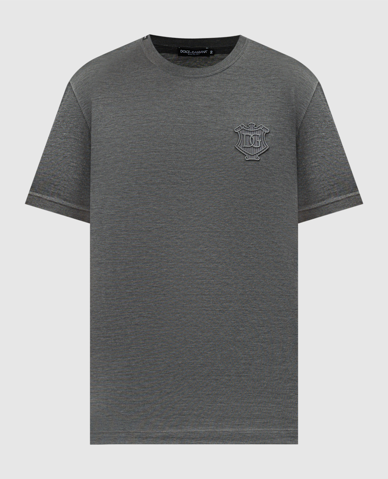 Gray silk t-shirt with textured logo patch dolce&gabbana