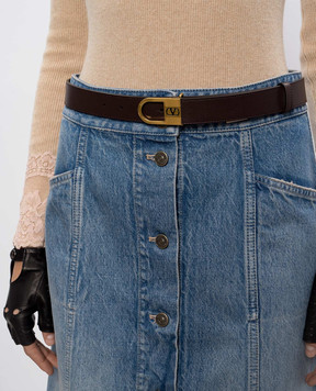 Valentino Brown leather belt with VLogo emblem 7W0T0ST8JAQ