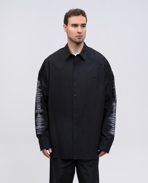 Juun.j Black shirt with textured logo embroidery JC5264P505