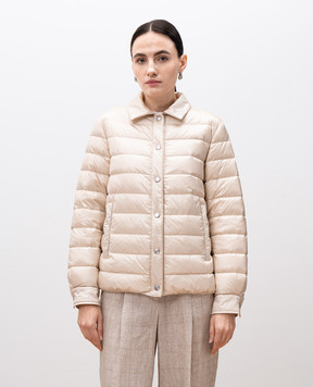 Peserico Beige quilted down jacket with monil chain and branded patch S2407002200