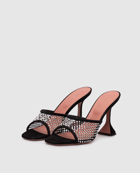 Amina Muaddi Lupita black suede mules with crystals 14S363775LUP