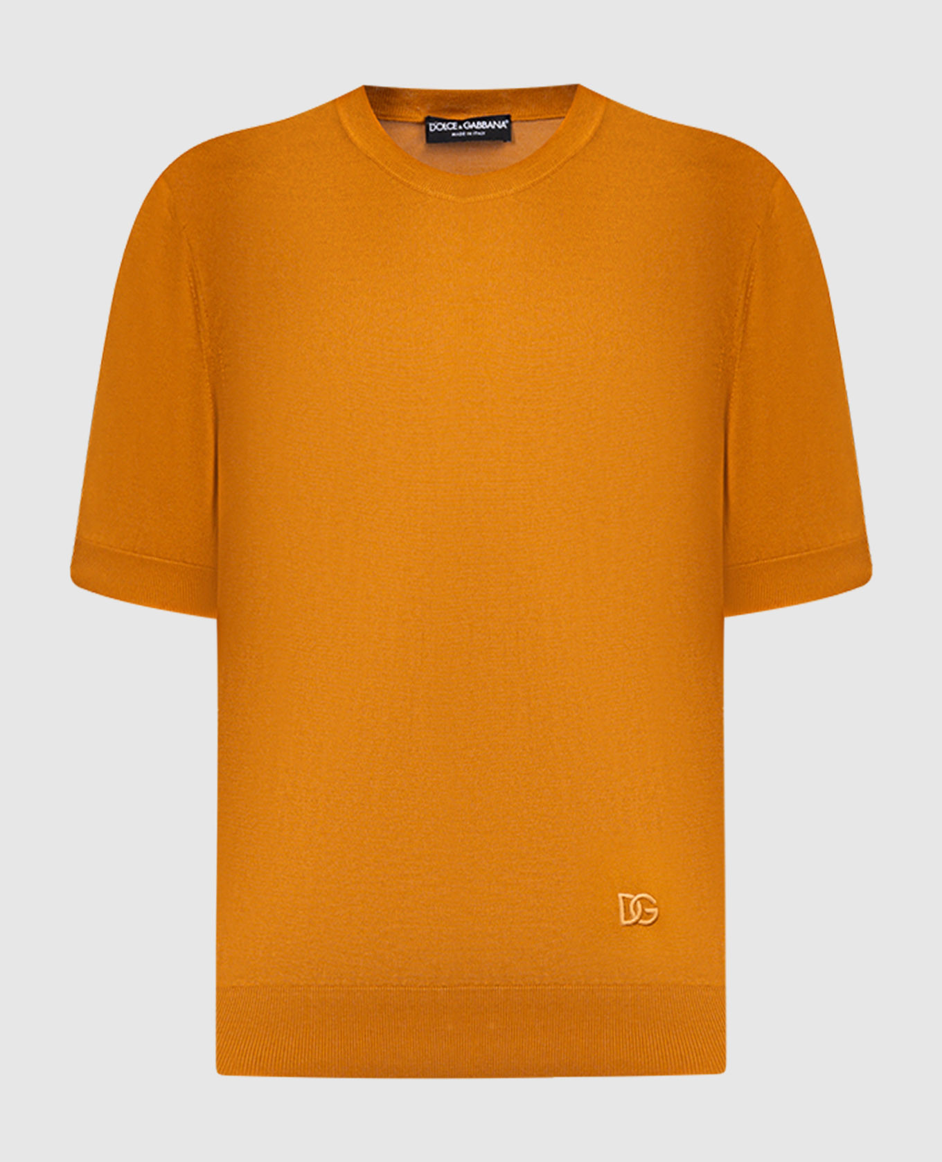 Brown silk t-shirt with dg embroidery dolce&gabbana