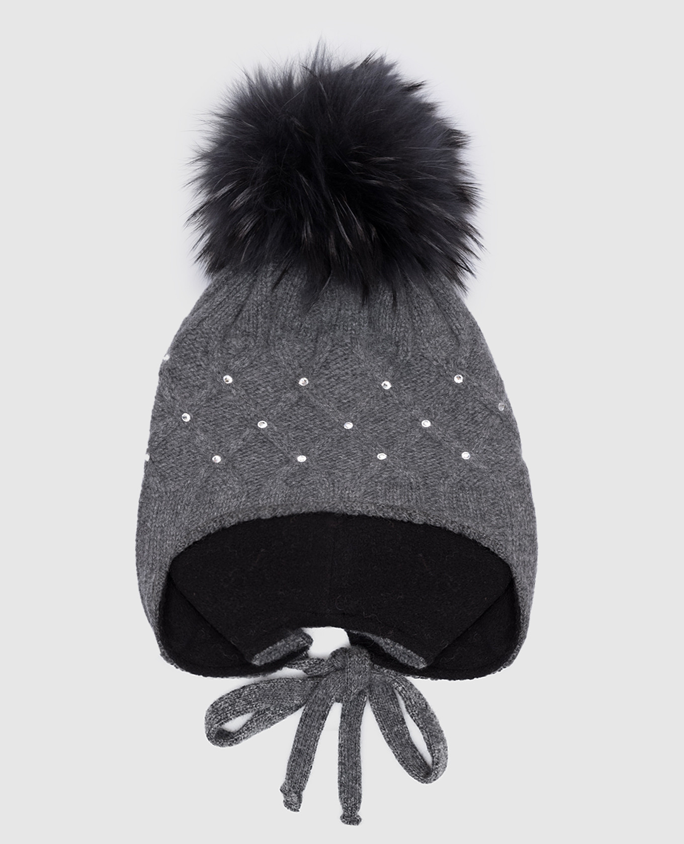 

Children's gray wool and cashmere hat with fur and crystals Il Trenino, Grey