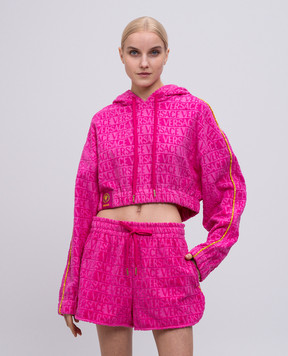 Versace Pink terry cropped hoodie with logo 10201441A14584