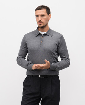 Brunello Cucinelli Grey silk polo with long sleeves MNB805415