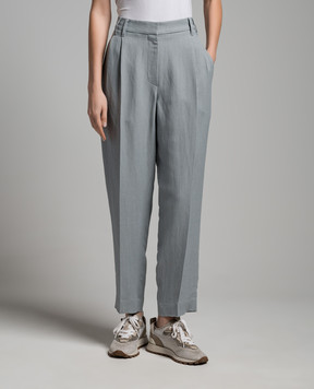 Brunello Cucinelli Gray linen pants with monil chain MH126P8292