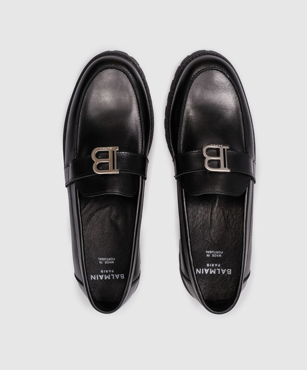 Balmain - Children's black leather loafers with a logo