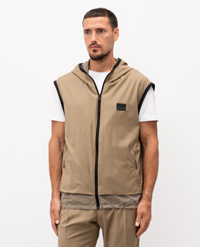Dolce&Gabbana Beige wool vest with logo patch G9BSRTFURK8