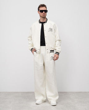 Off-White White linen bomber jacket with logo embroidery OMEH05AS25FAB001