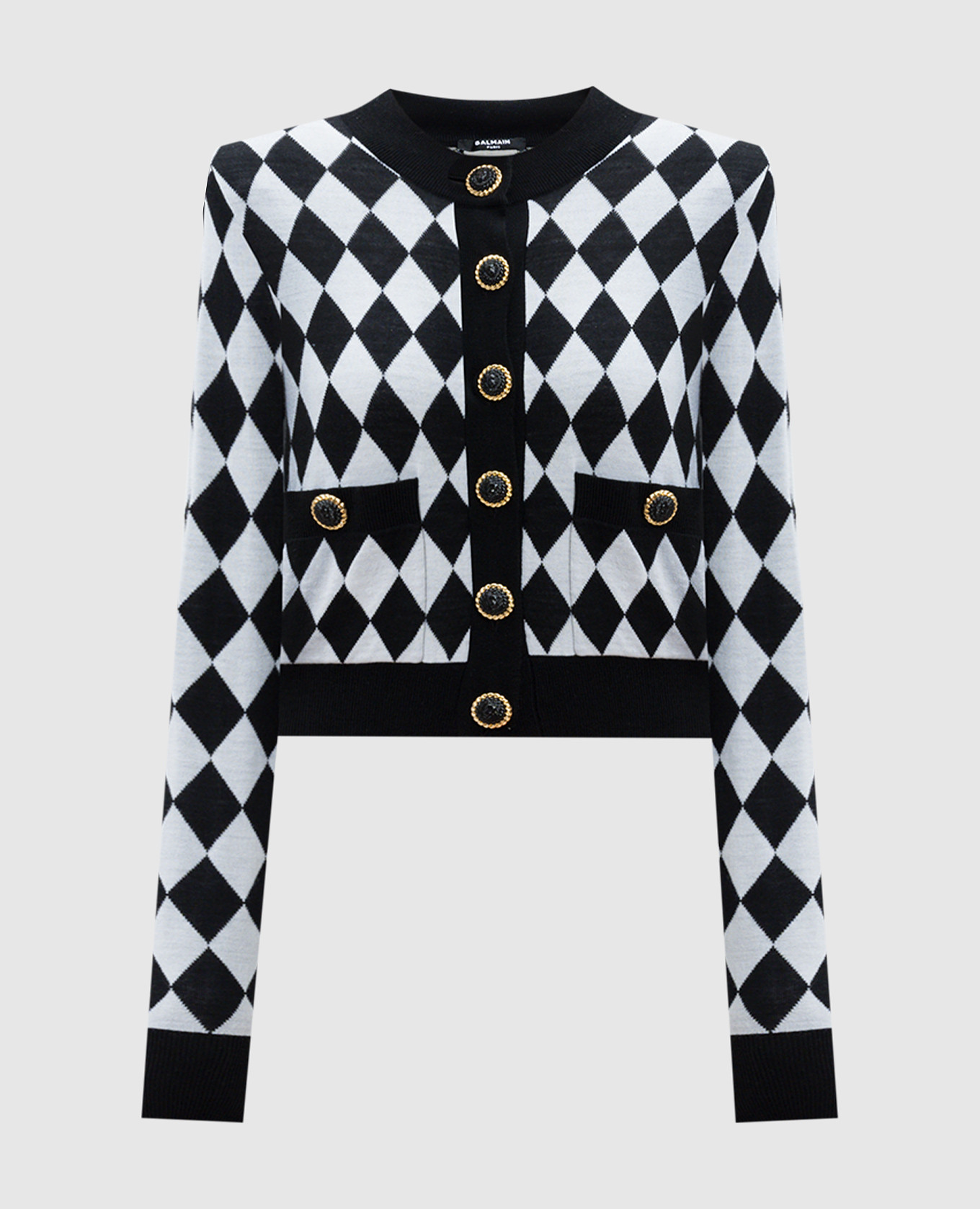 

Black cardigan made of wool in a geometric pattern Balmain