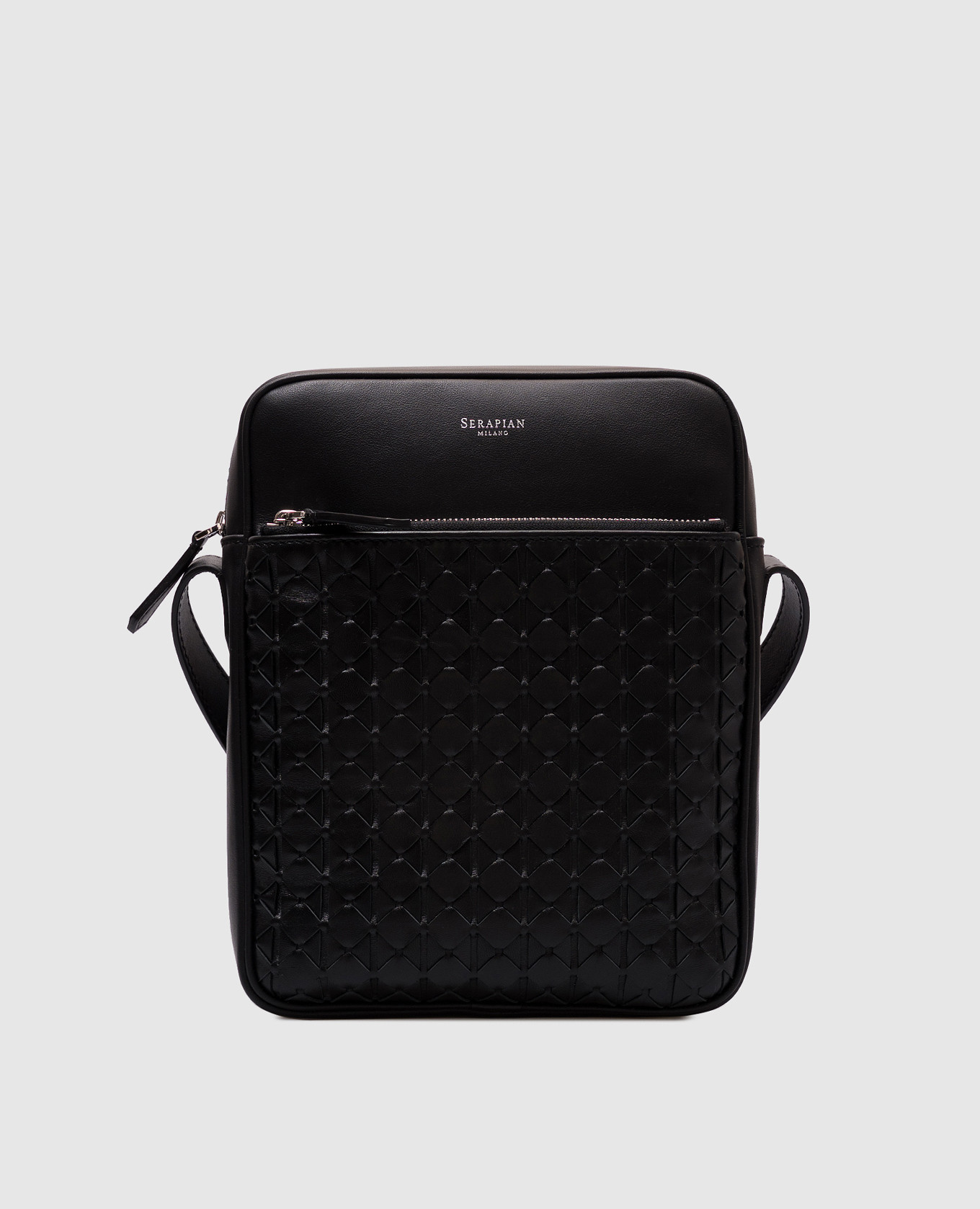 

NORTH SOUTH black leather bag with weaving Serapian
