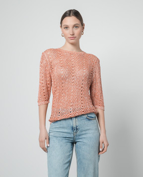 Twinset Orange openwork jumper with lurex 241TT3133