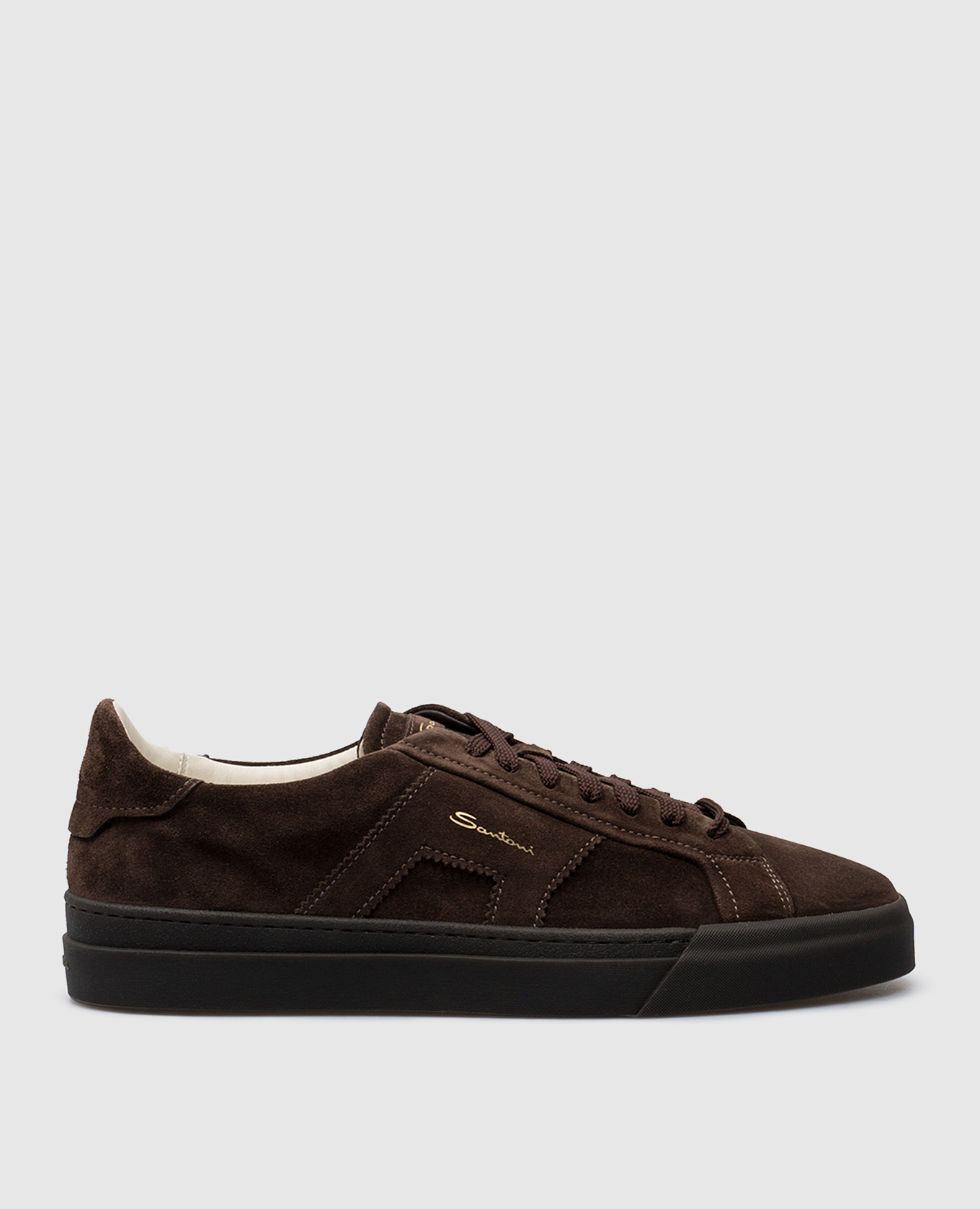 Brown suede logo sneakers santoni
