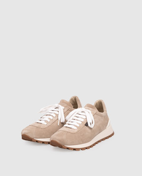 Brunello Cucinelli Beige suede sneakers with logo MZSFG2110